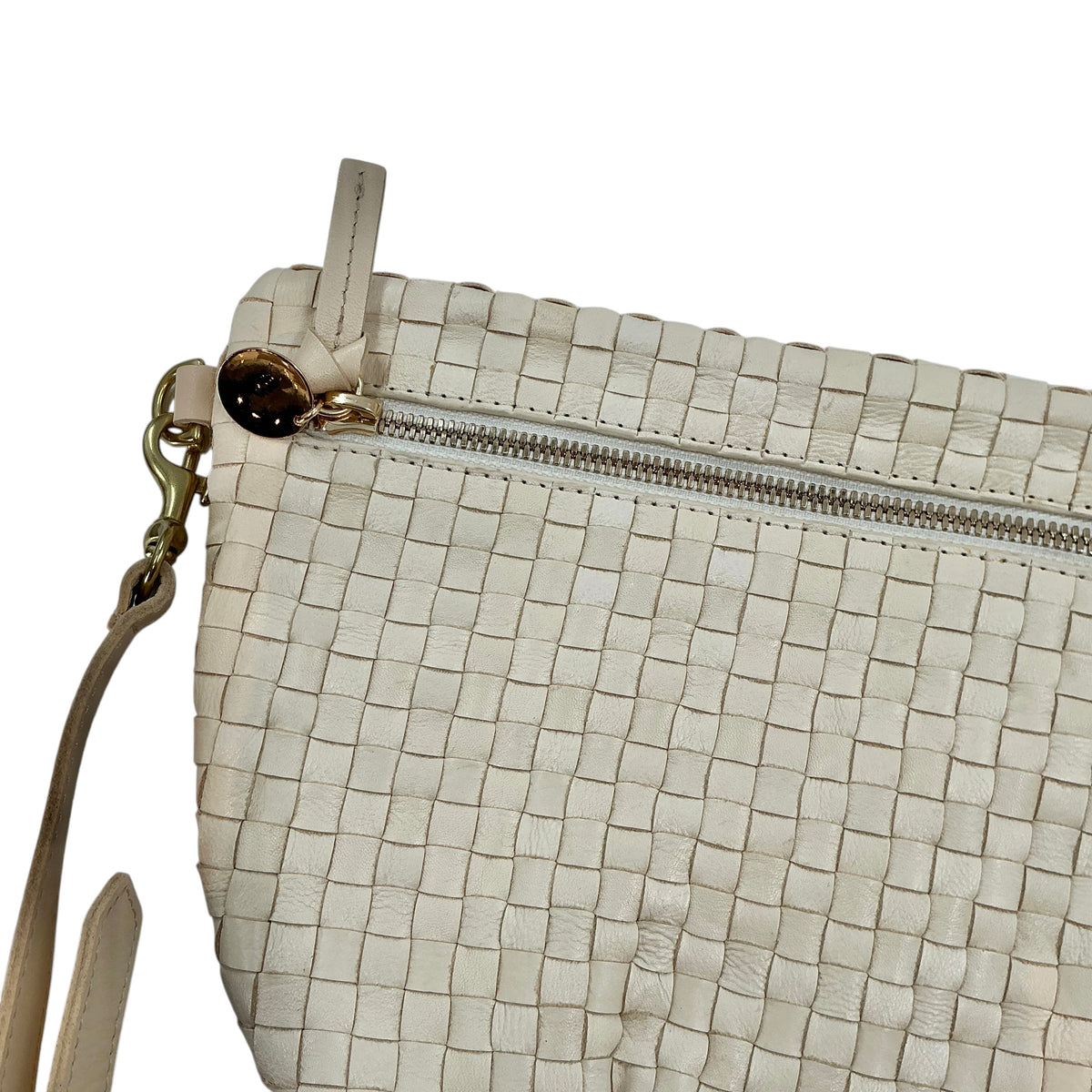 Clare V. Grande Fanny Crossbody Bag in Cream Woven Checker Leather