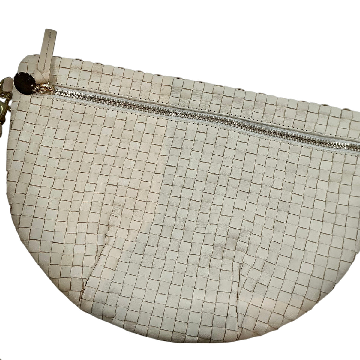 Clare V. Grande Fanny Crossbody Bag in Cream Woven Checker Leather