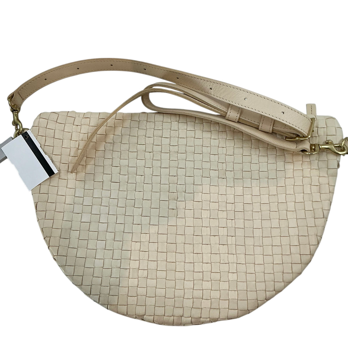 Clare V. Grande Fanny Crossbody Bag in Cream Woven Checker Leather