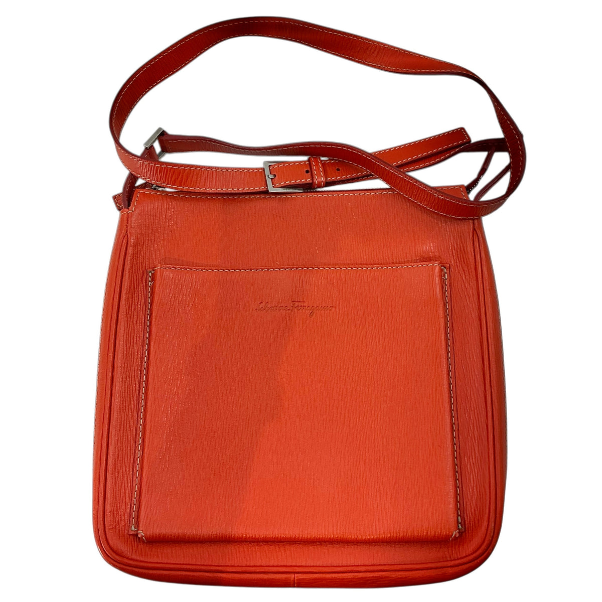 Salvatore Ferragamo Orange Textured Leather Crossbody Messenger Bag