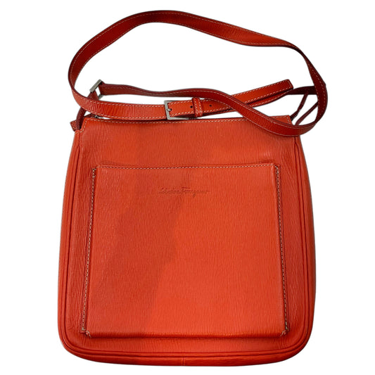 Salvatore Ferragamo Orange Textured Leather Crossbody Messenger Bag