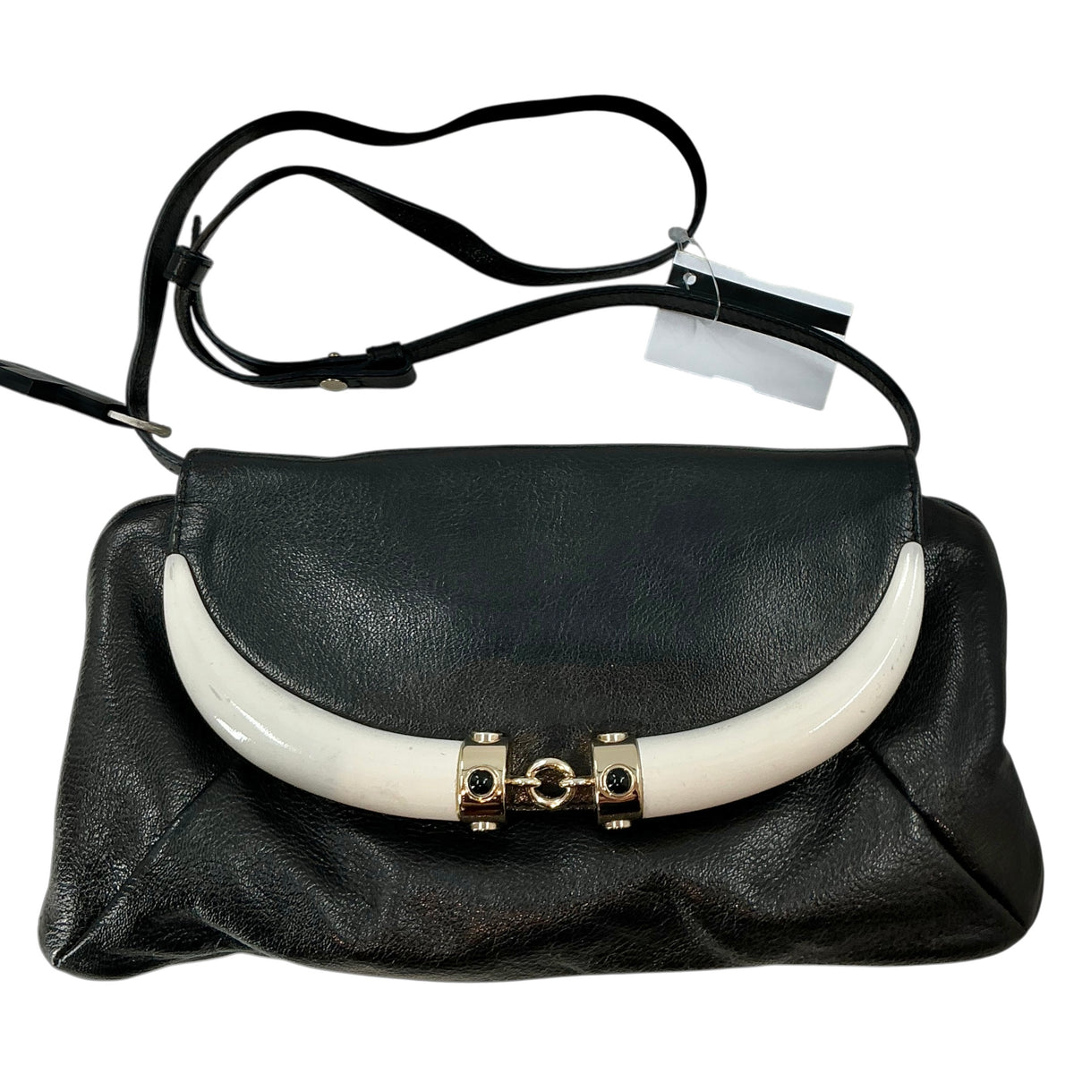Vintage Yves Saint Laurent (YSL) Rive Gauche Tom Ford Era Black Leather Double Horn Mombasa Clutch / Shoulder Bag
