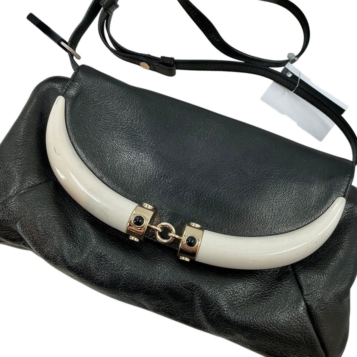 Vintage Yves Saint Laurent (YSL) Rive Gauche Tom Ford Era Black Leather Double Horn Mombasa Clutch / Shoulder Bag