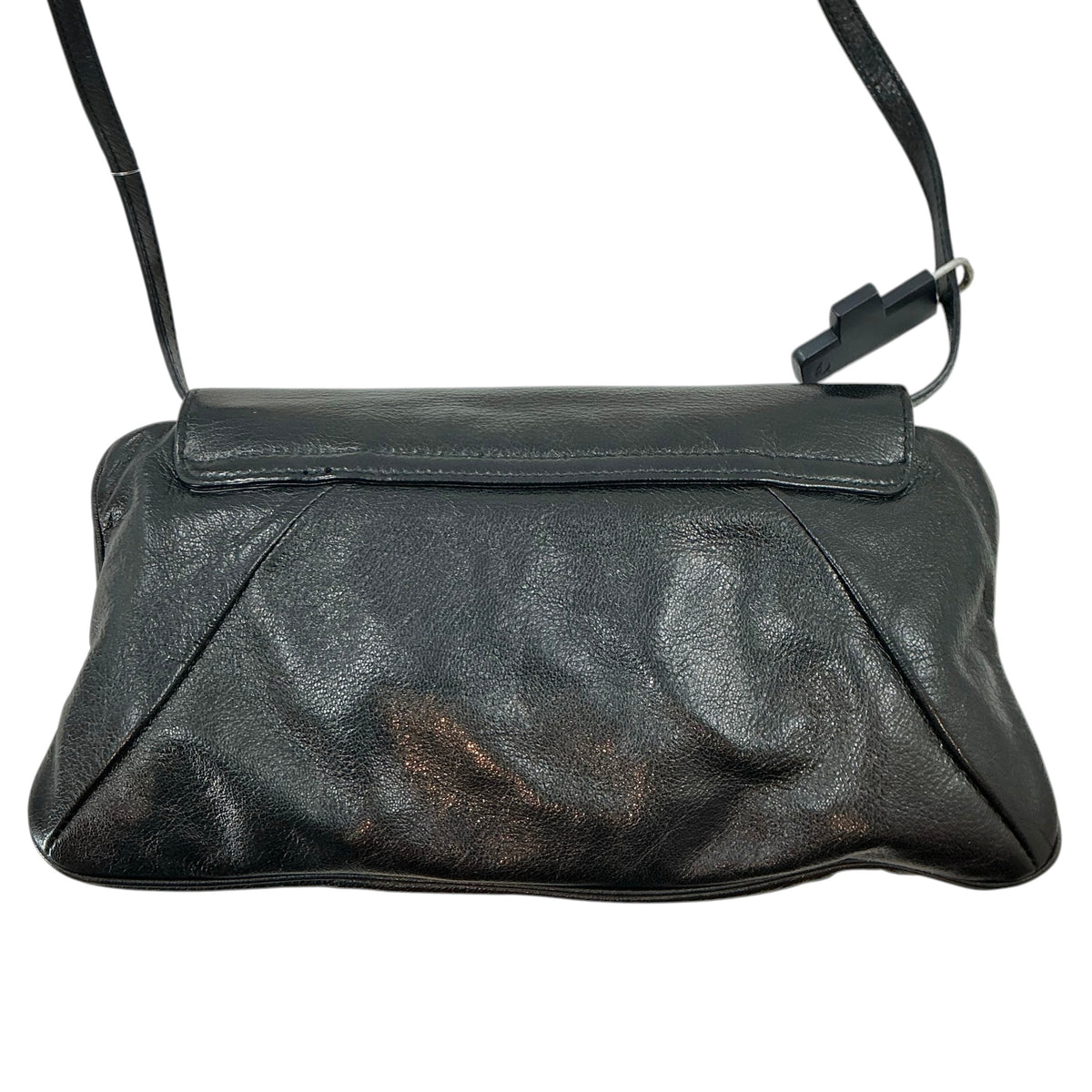 Vintage Yves Saint Laurent (YSL) Rive Gauche Tom Ford Era Black Leather Double Horn Mombasa Clutch / Shoulder Bag