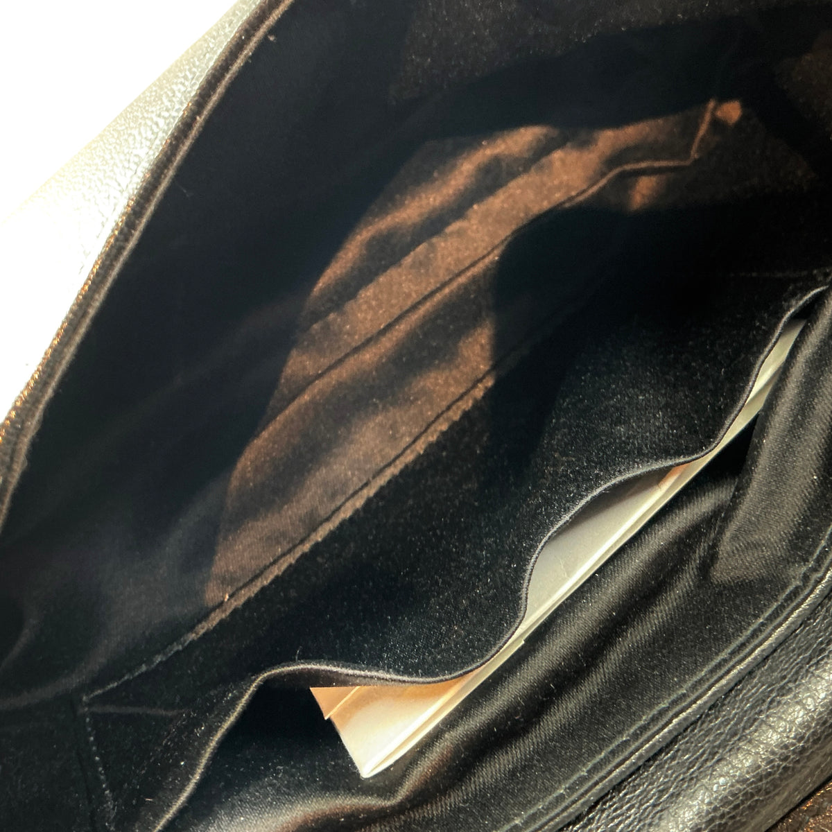 Vintage Yves Saint Laurent (YSL) Rive Gauche Tom Ford Era Black Leather Double Horn Mombasa Clutch / Shoulder Bag