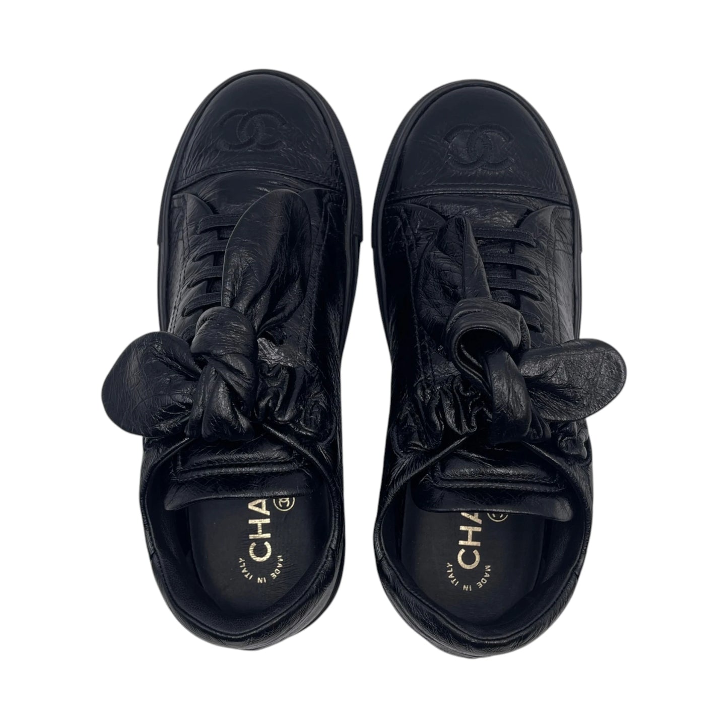 Chanel Crinkle Patent Bow Snkr
