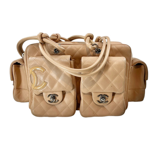 Vintage CHANEL Calfskin Quilted Ligne Cambon Multi-Pocket Small Reporter Bag – Beige/Beige