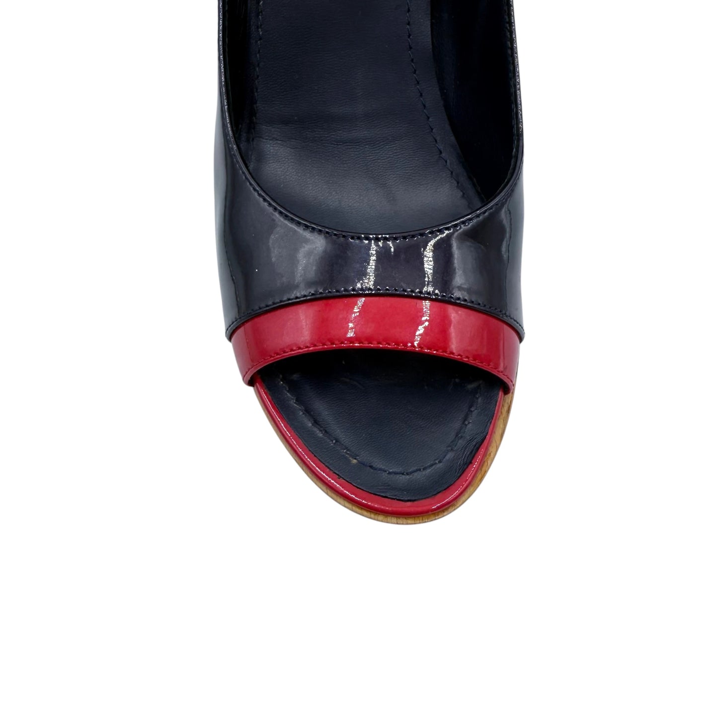 Chanel Black Red Patent Wood Pump Heels