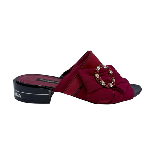 Dolce & Gabbana Wine Gem Bow Slide Sandals