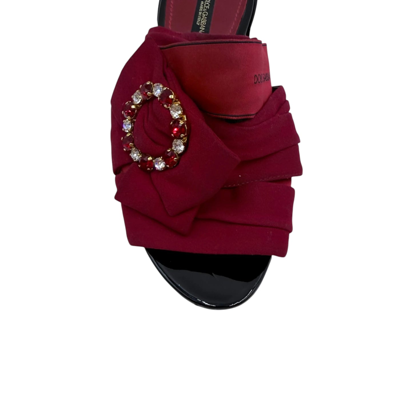 Dolce & Gabbana Wine Gem Bow Slide Sandals