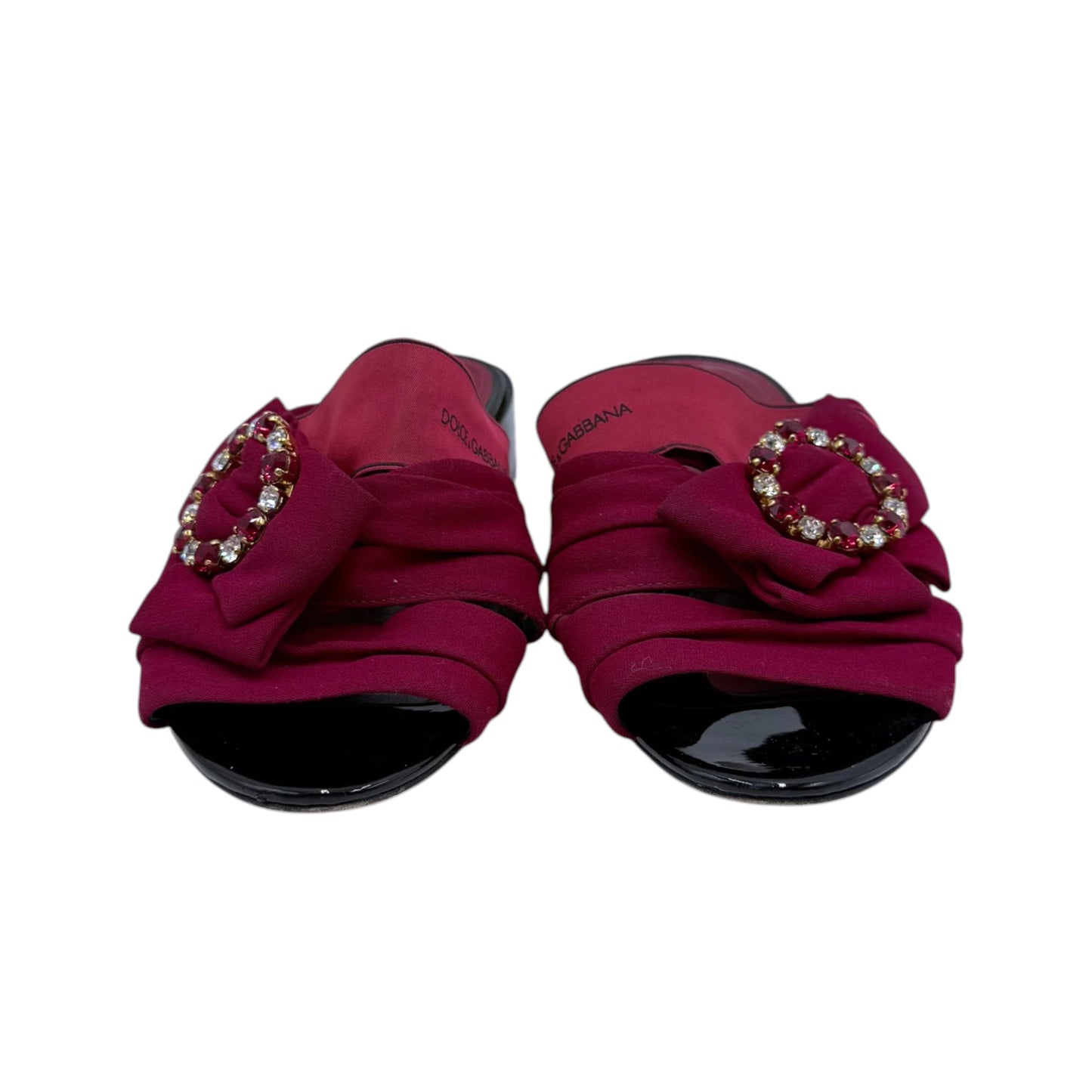 Dolce & Gabbana Wine Gem Bow Slide Sandals
