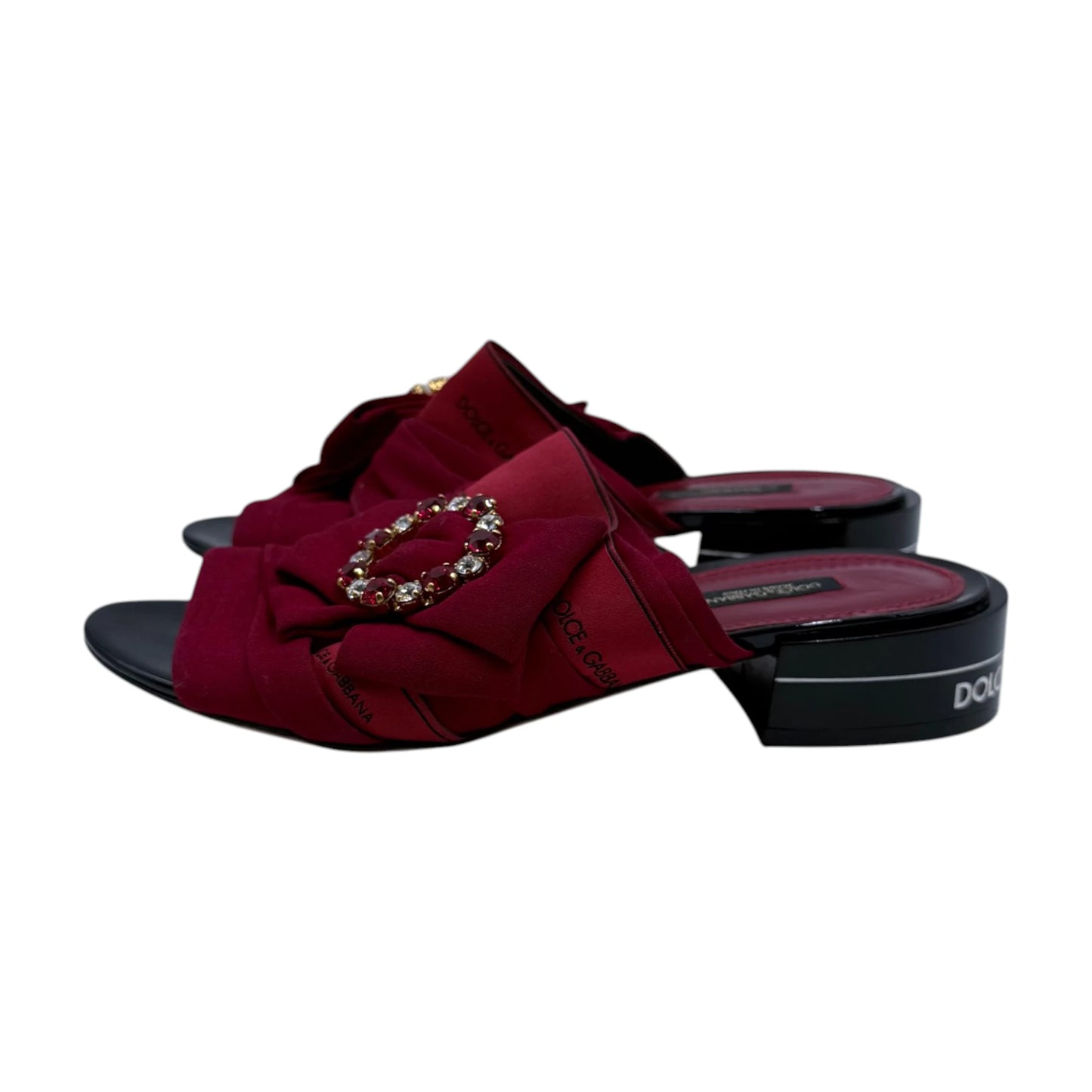 Dolce & Gabbana Wine Gem Bow Slide Sandals