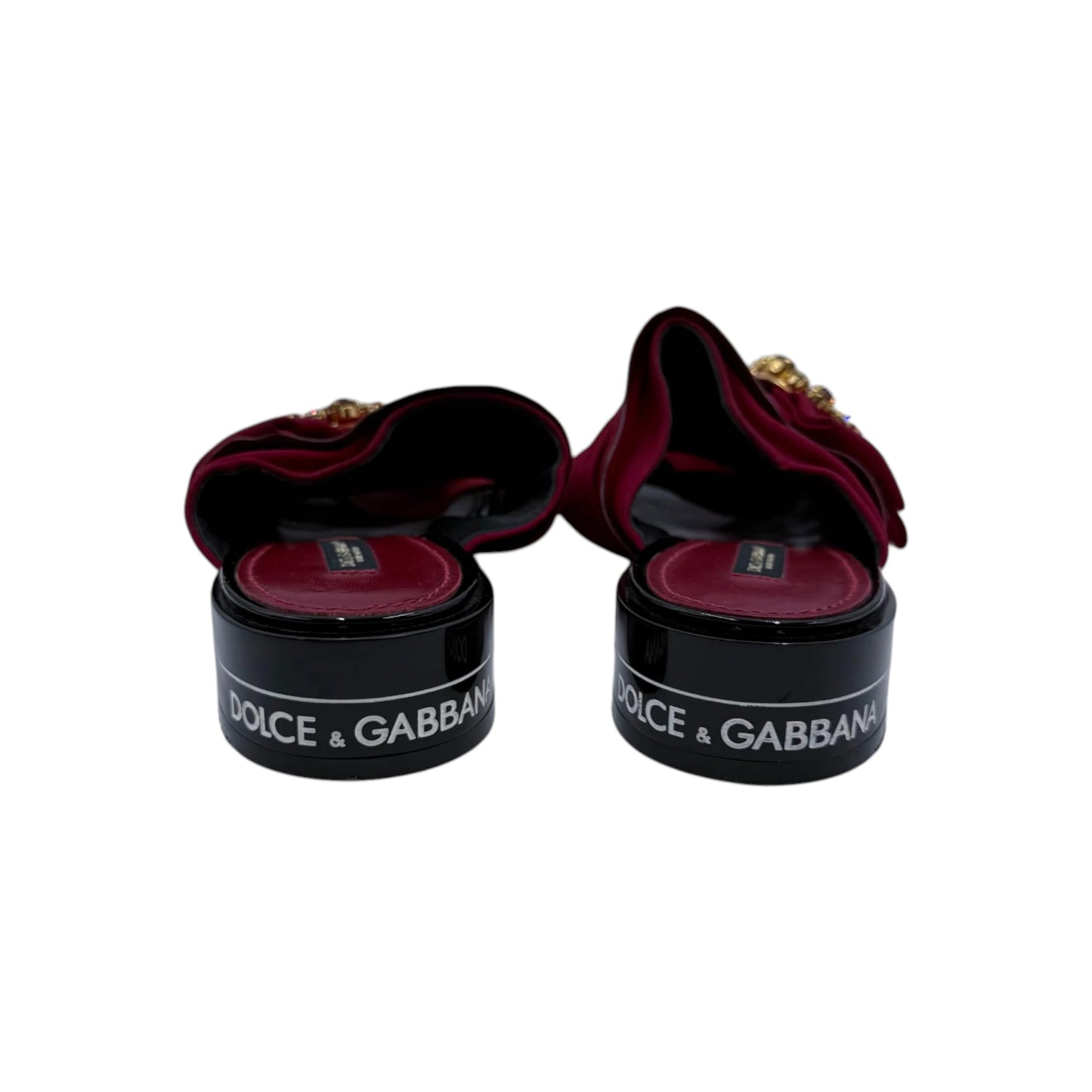 Dolce & Gabbana Wine Gem Bow Slide Sandals