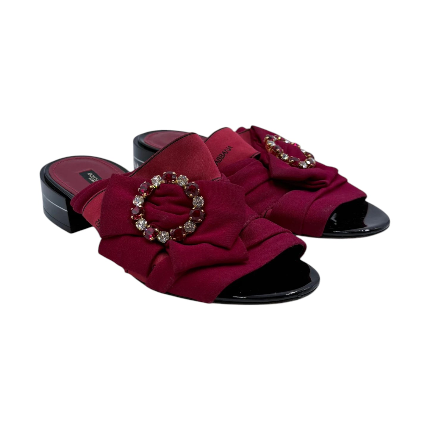 Dolce & Gabbana Wine Gem Bow Slide Sandals