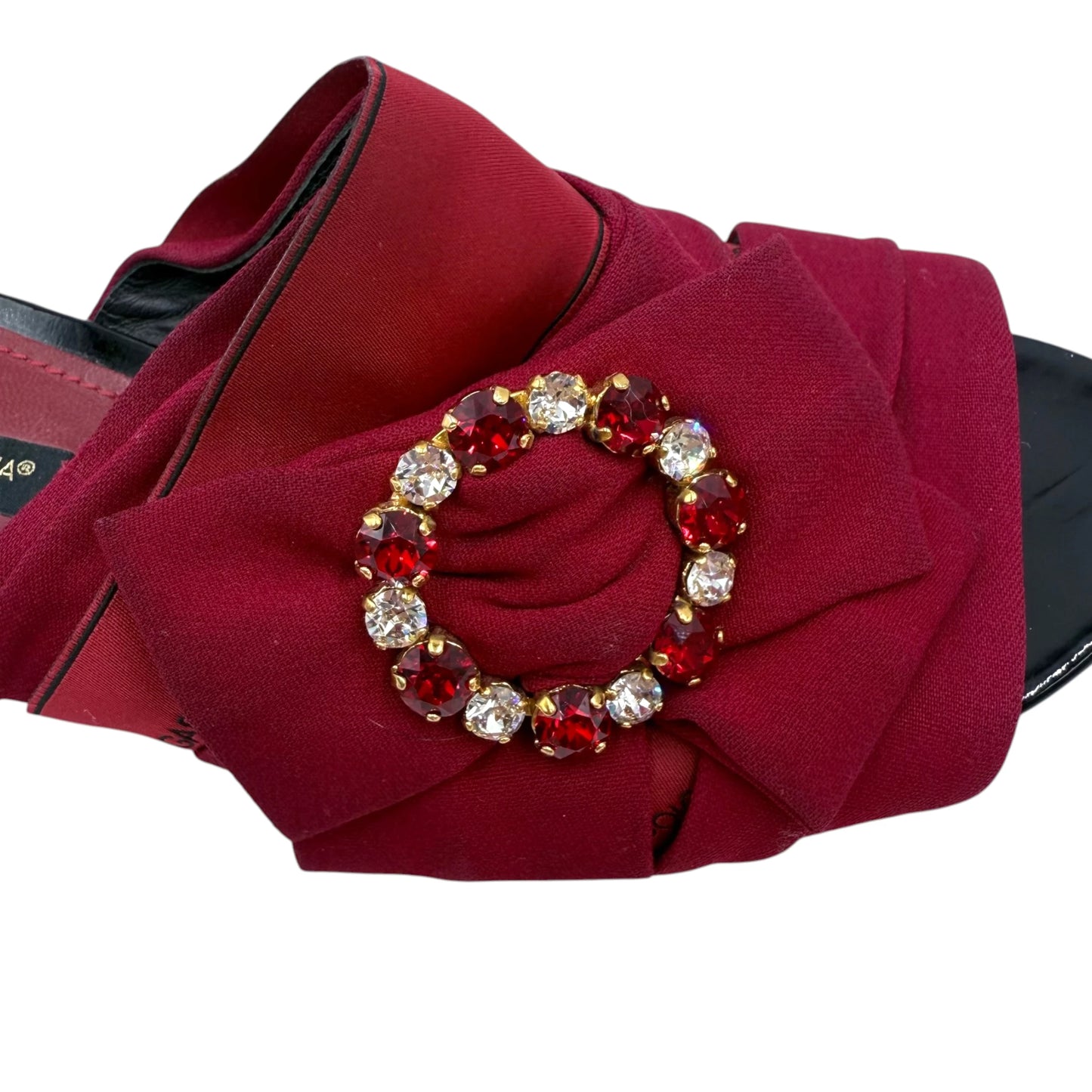 Dolce & Gabbana Wine Gem Bow Slide Sandals