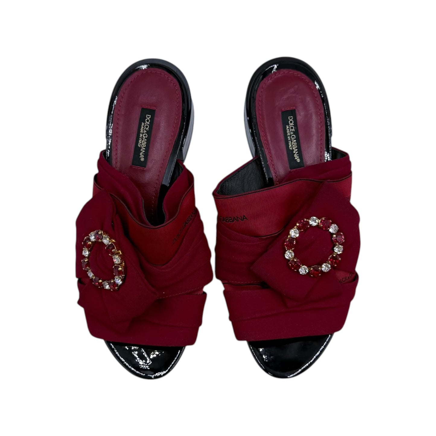 Dolce & Gabbana Wine Gem Bow Slide Sandals