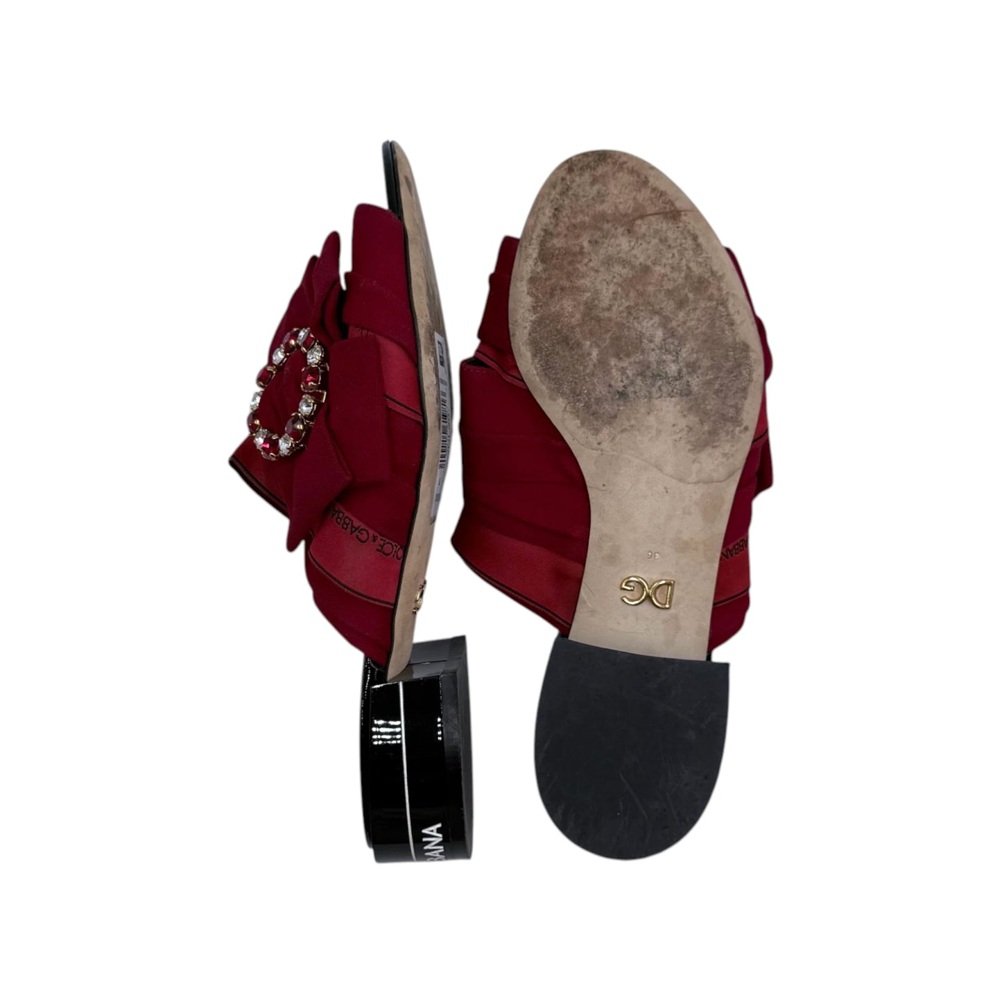 Dolce & Gabbana Wine Gem Bow Slide Sandals