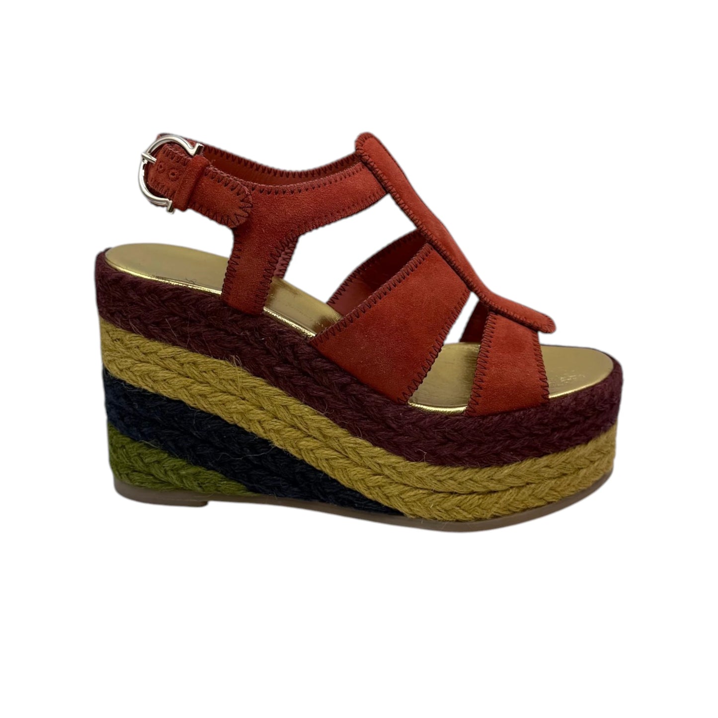 Salvatore Ferragamo Gancini Logo Suede Wedges