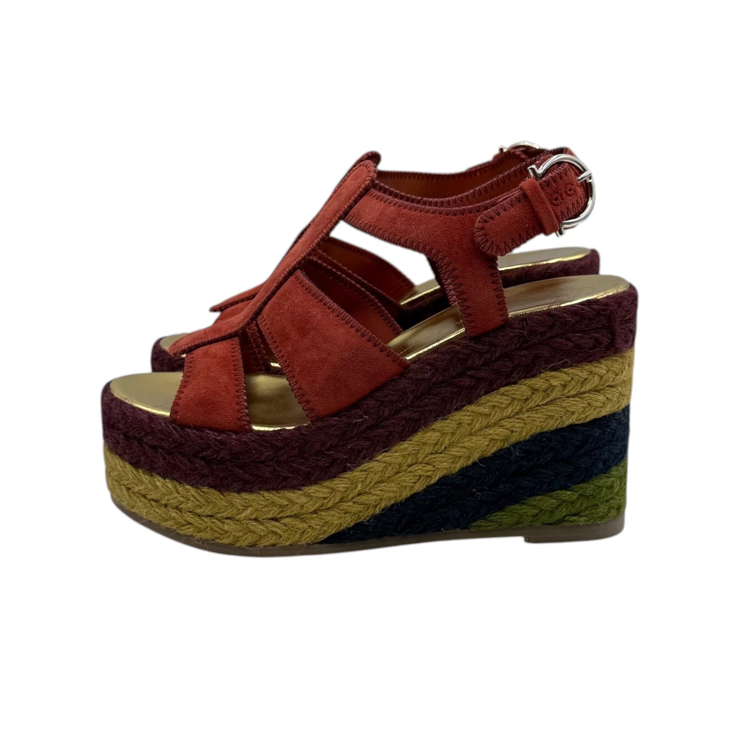 Salvatore Ferragamo Gancini Logo Suede Wedges