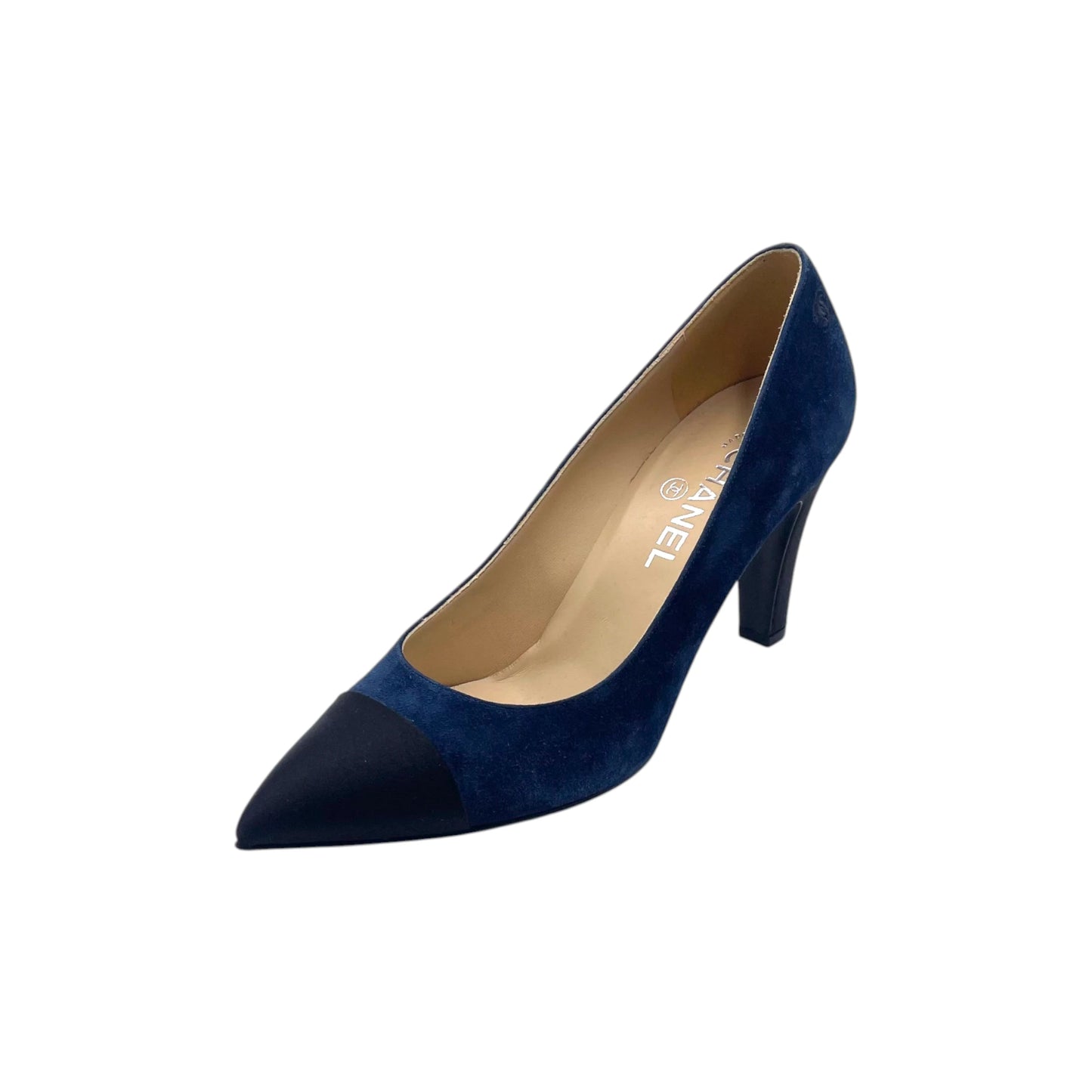 Chanel Gabriel Cap Toe Blue Suede Pump