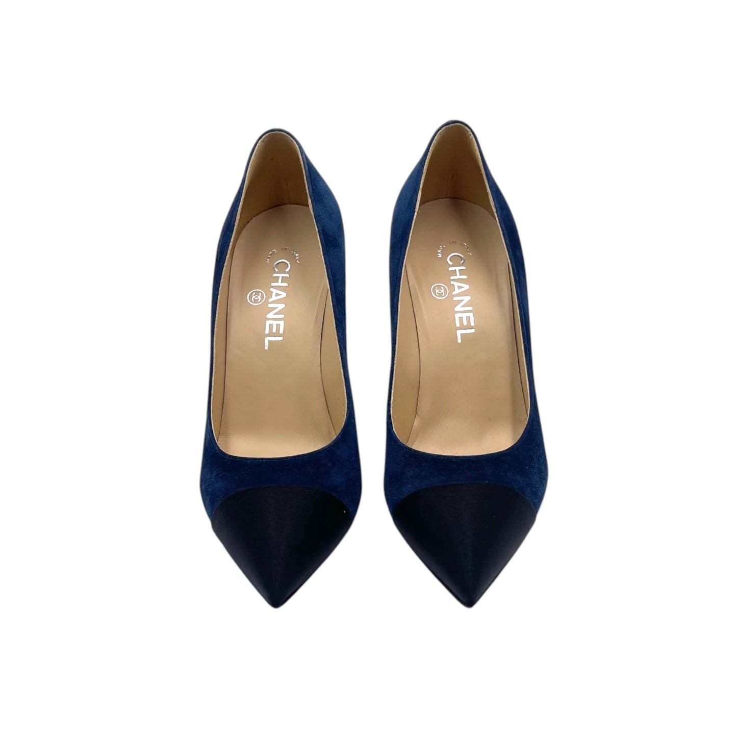 Chanel Gabriel Cap Toe Blue Suede Pump