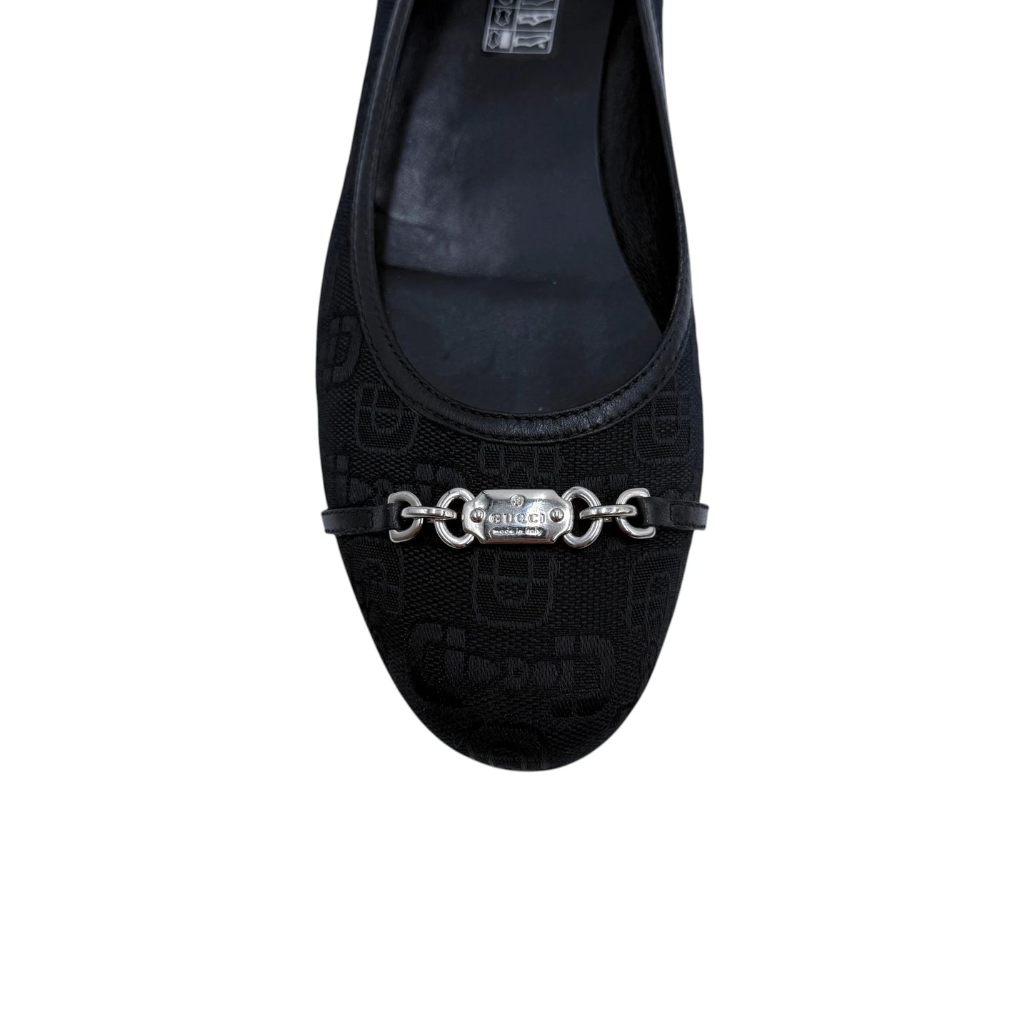 Gucci Black Canvas Chain Flats