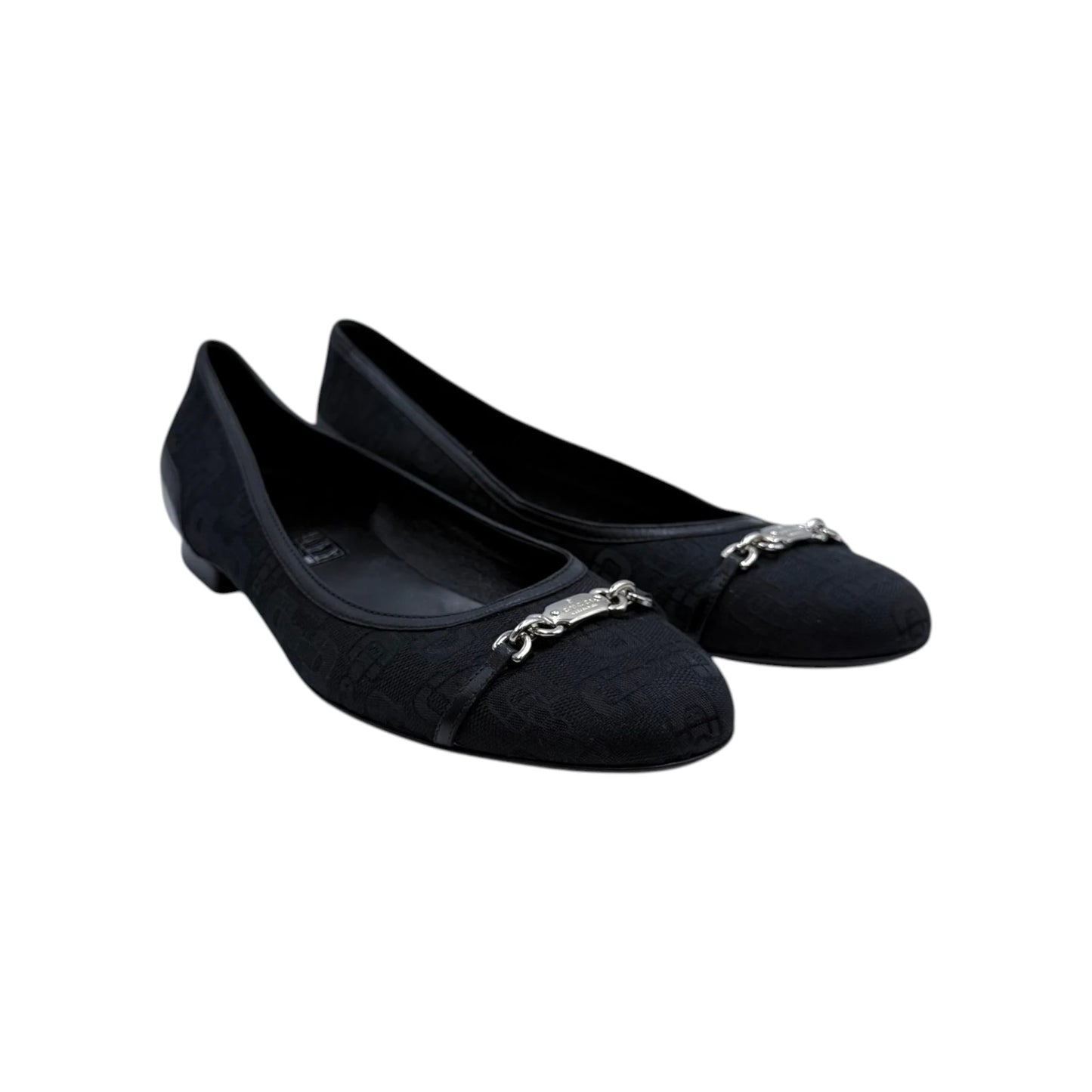 Gucci Black Canvas Chain Flats