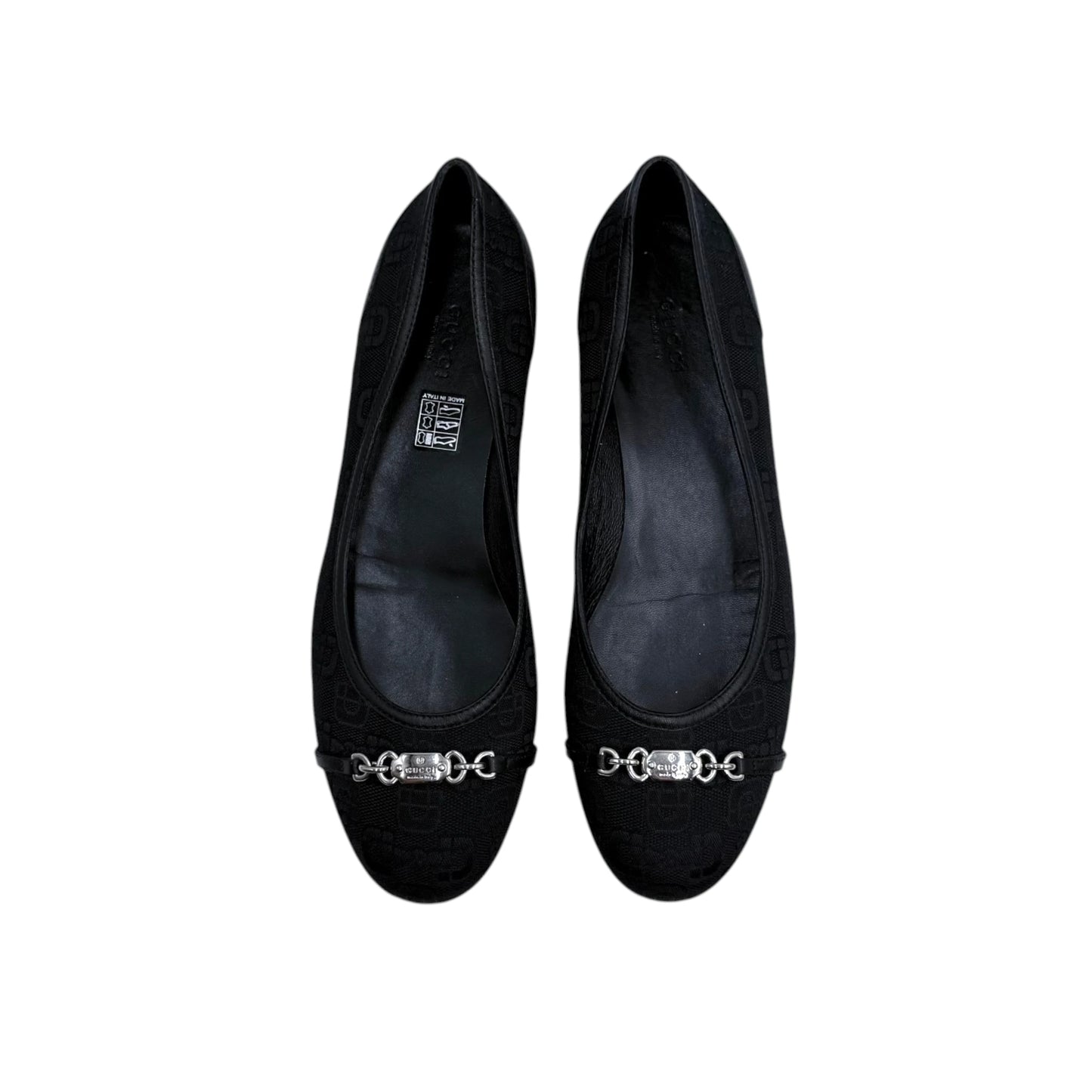 Gucci Black Canvas Chain Flats