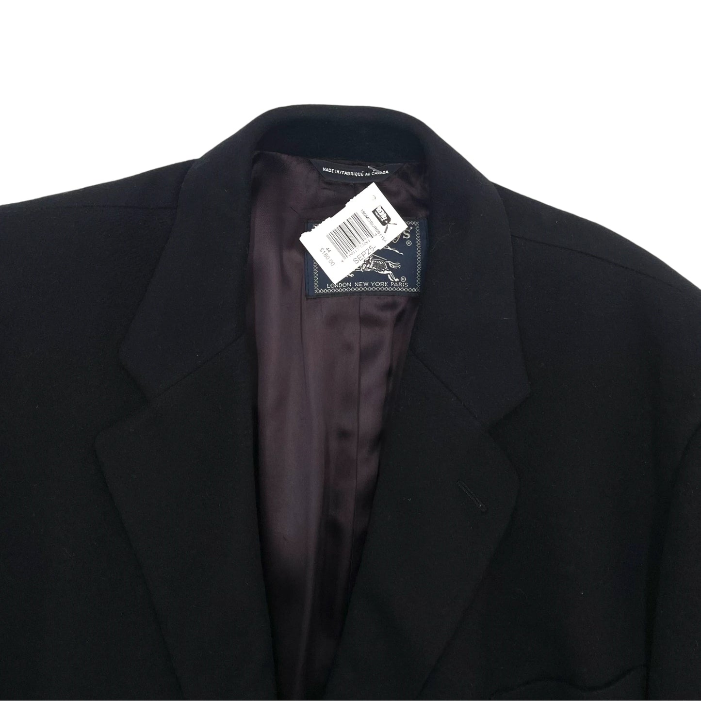 Burberry Black Wool Overcoat Men's 44