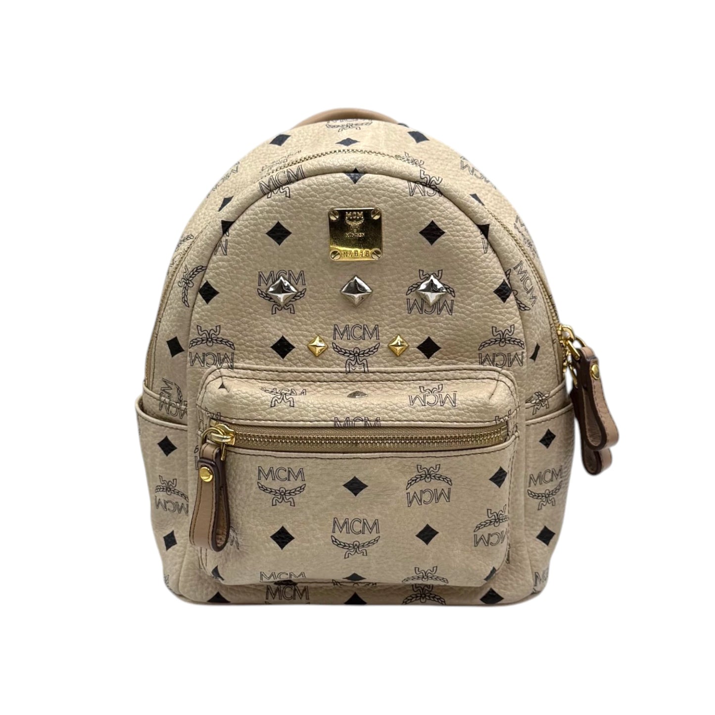 MCM Beige Visetos Stark Stud Backpack