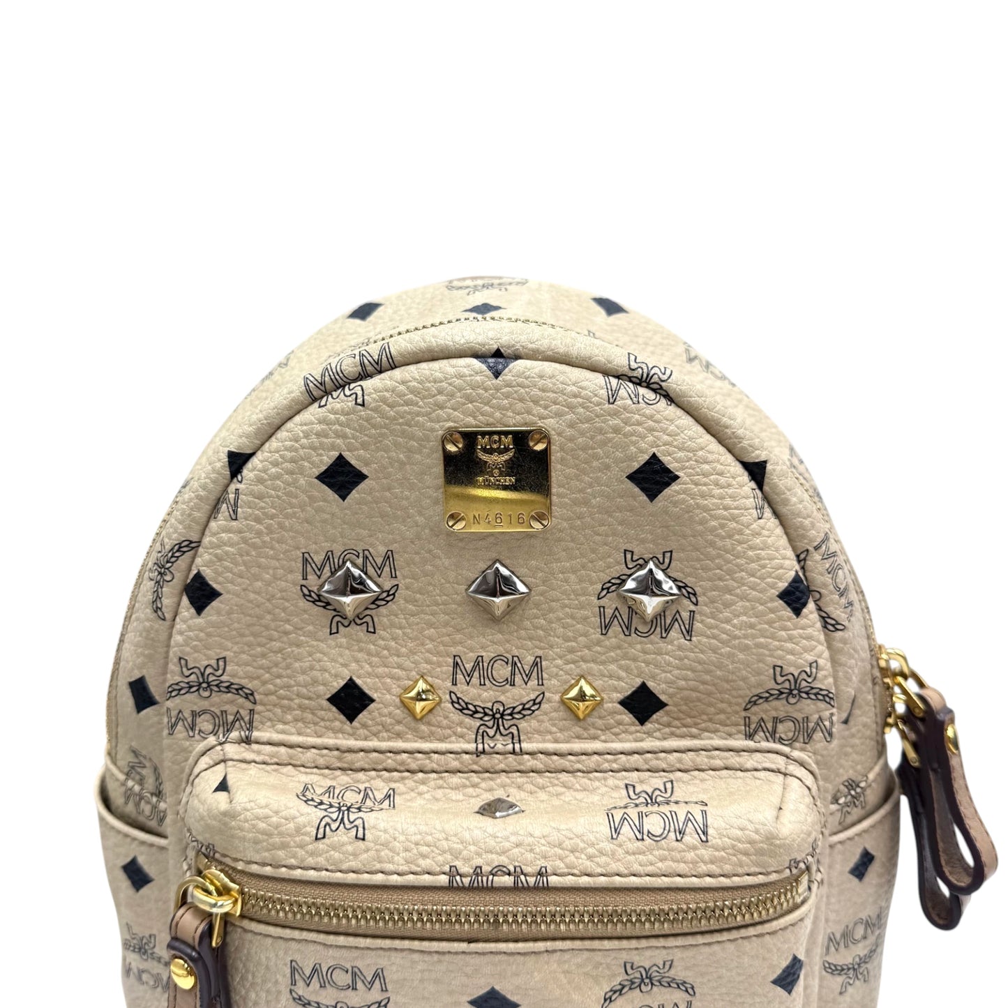 MCM Beige Visetos Stark Stud Backpack