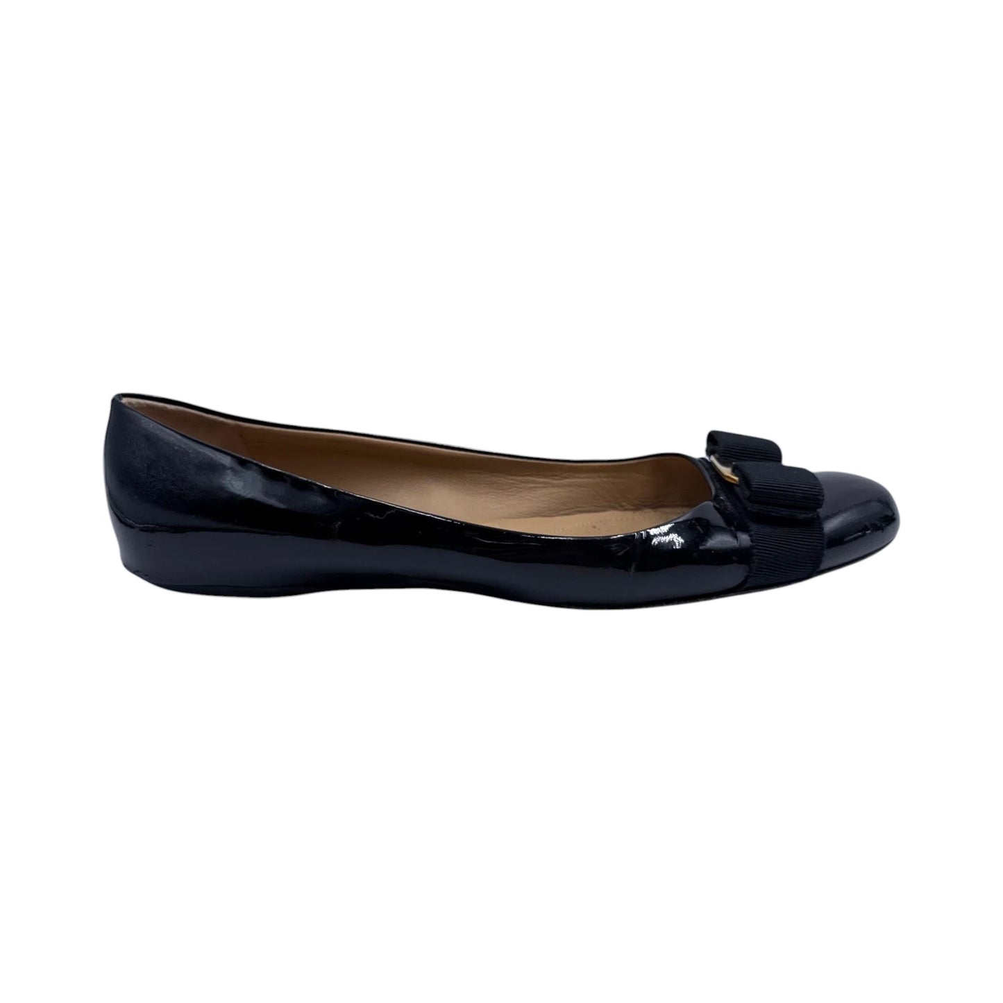 Salvatore Ferragamo Black Gold Bow Flats