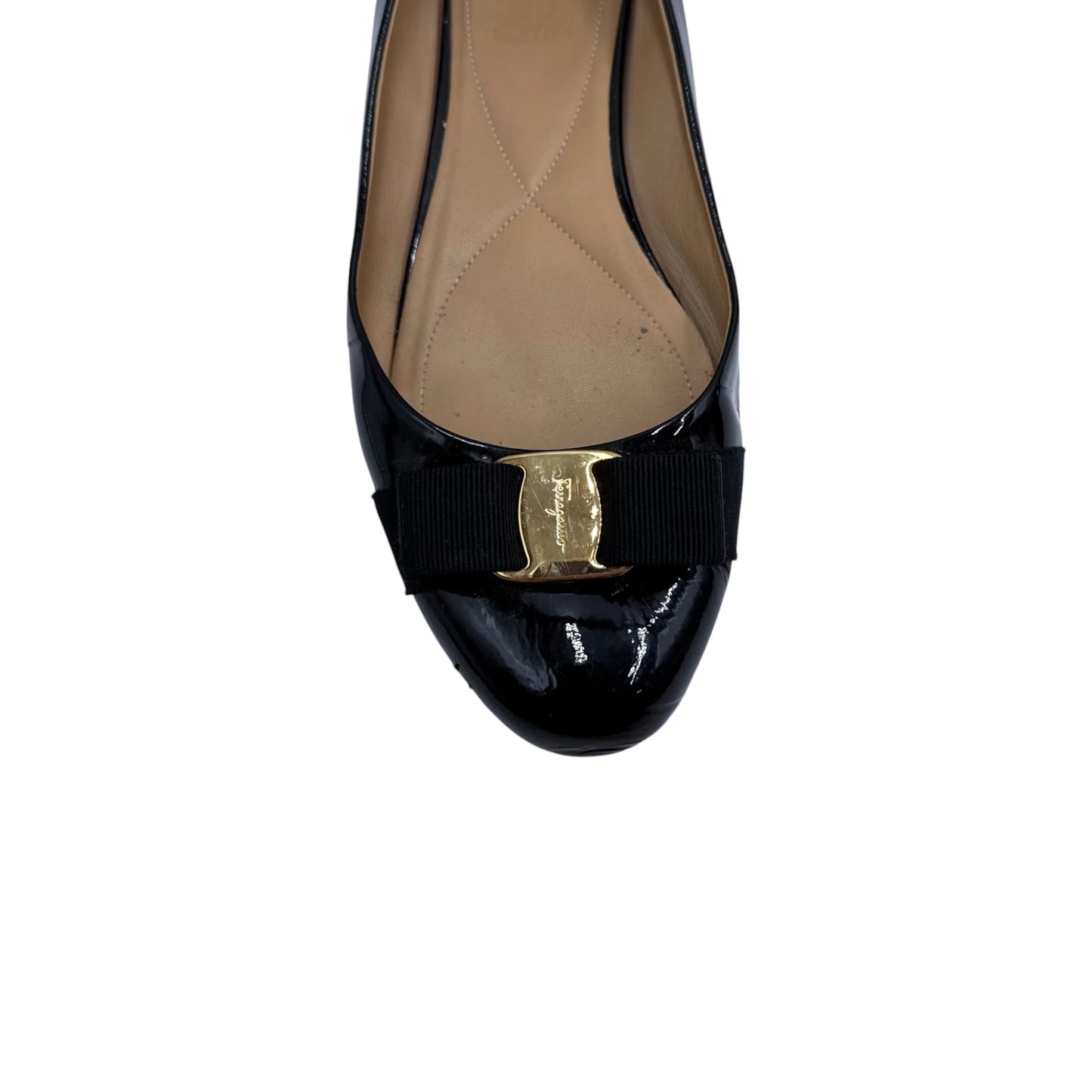 Salvatore Ferragamo Black Gold Bow Flats