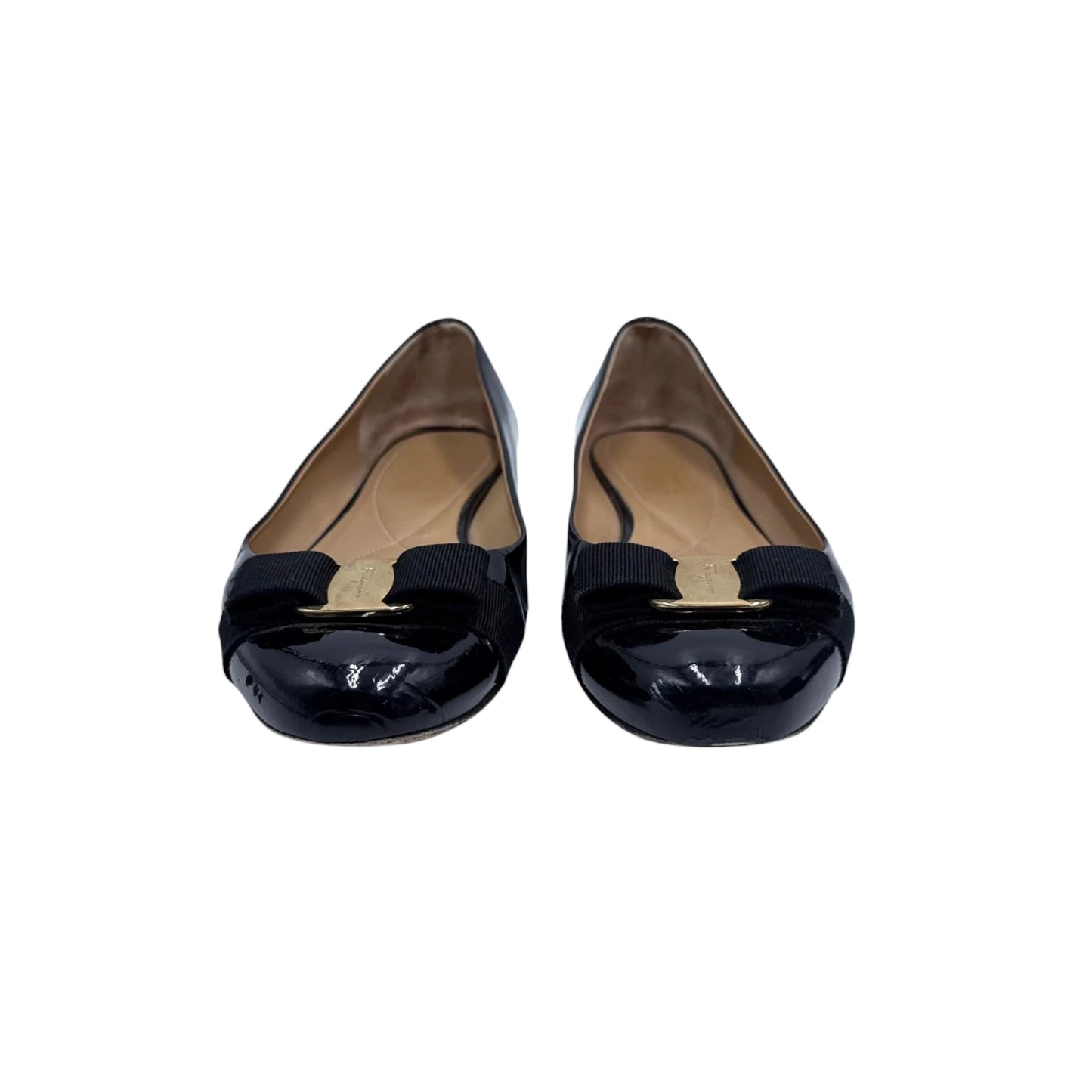 Salvatore Ferragamo Black Gold Bow Flats