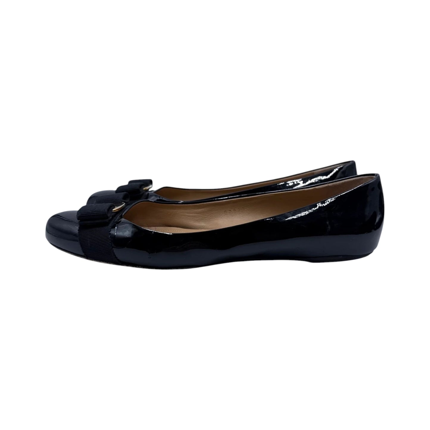 Salvatore Ferragamo Black Gold Bow Flats