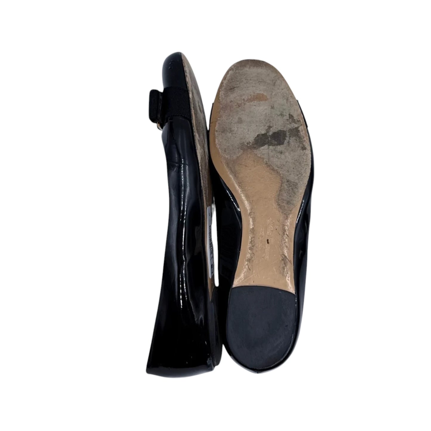 Salvatore Ferragamo Black Gold Bow Flats