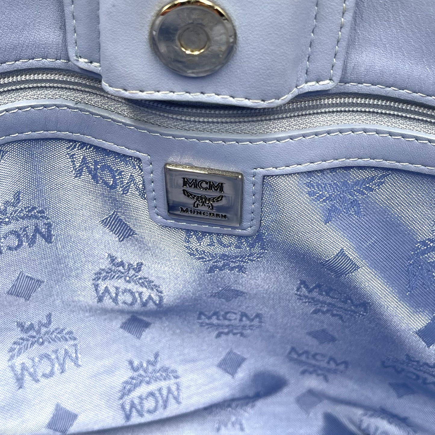 MCM Blue Quilted Nylon Tote Bag