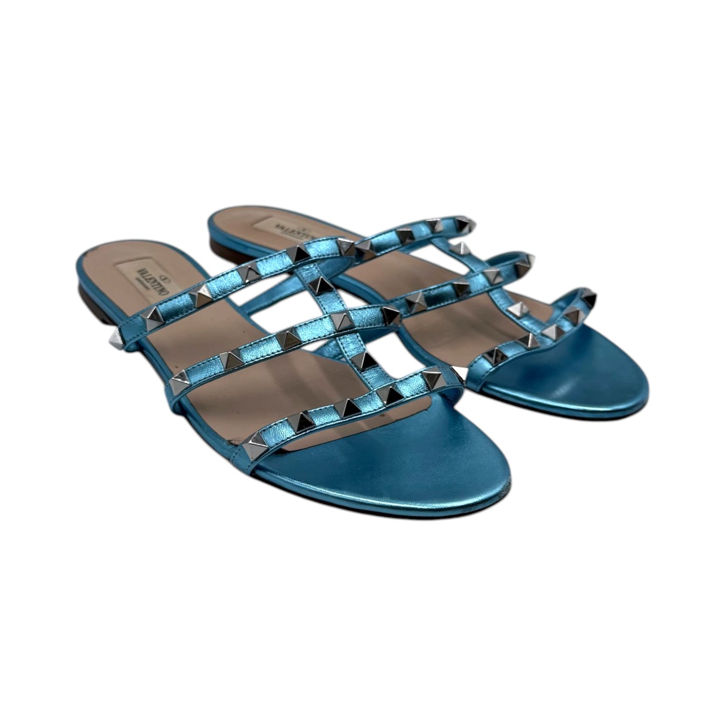 Valentino Garavani Blue Rockstud Leather Sandals
