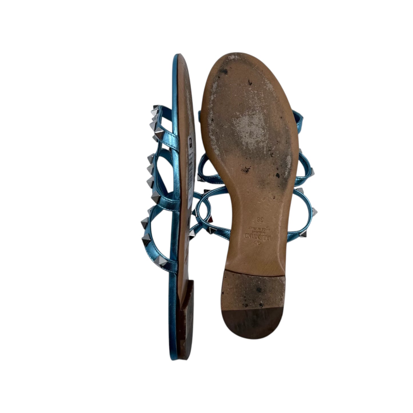 Valentino Garavani Blue Rockstud Leather Sandals