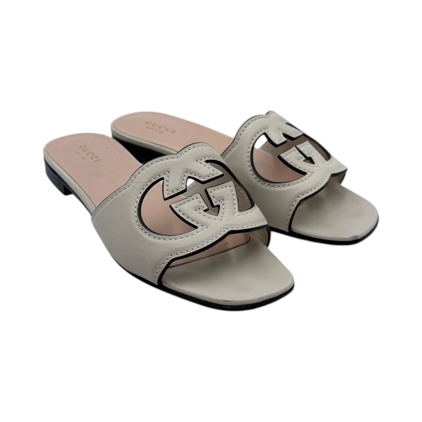 Gucci Off-White Interlocking G Flat Sandals