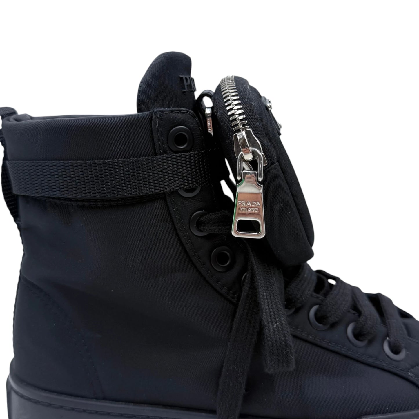 Prada Wheel Re-Nylon High Top Sneakers