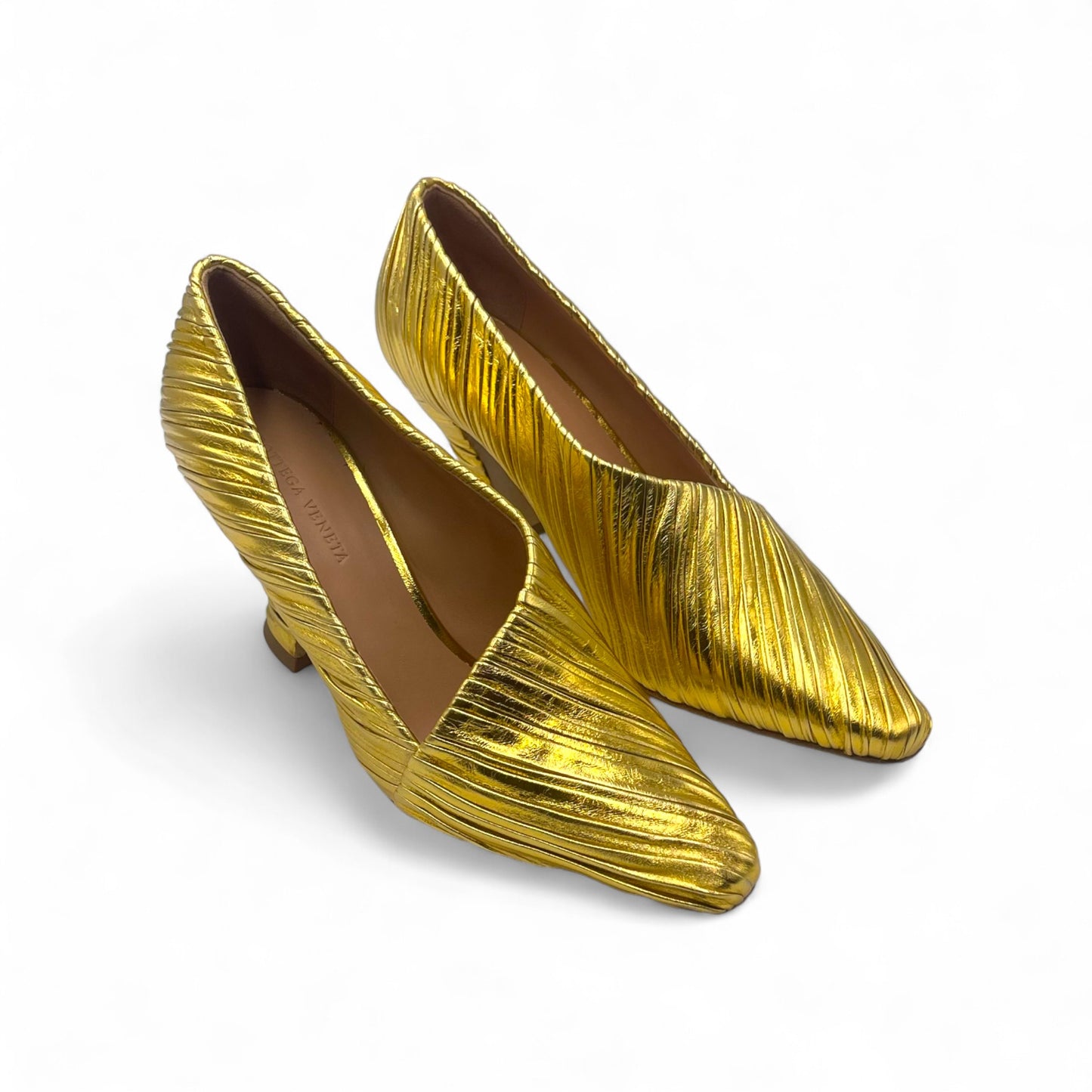 Bottega Folded Gold Heels