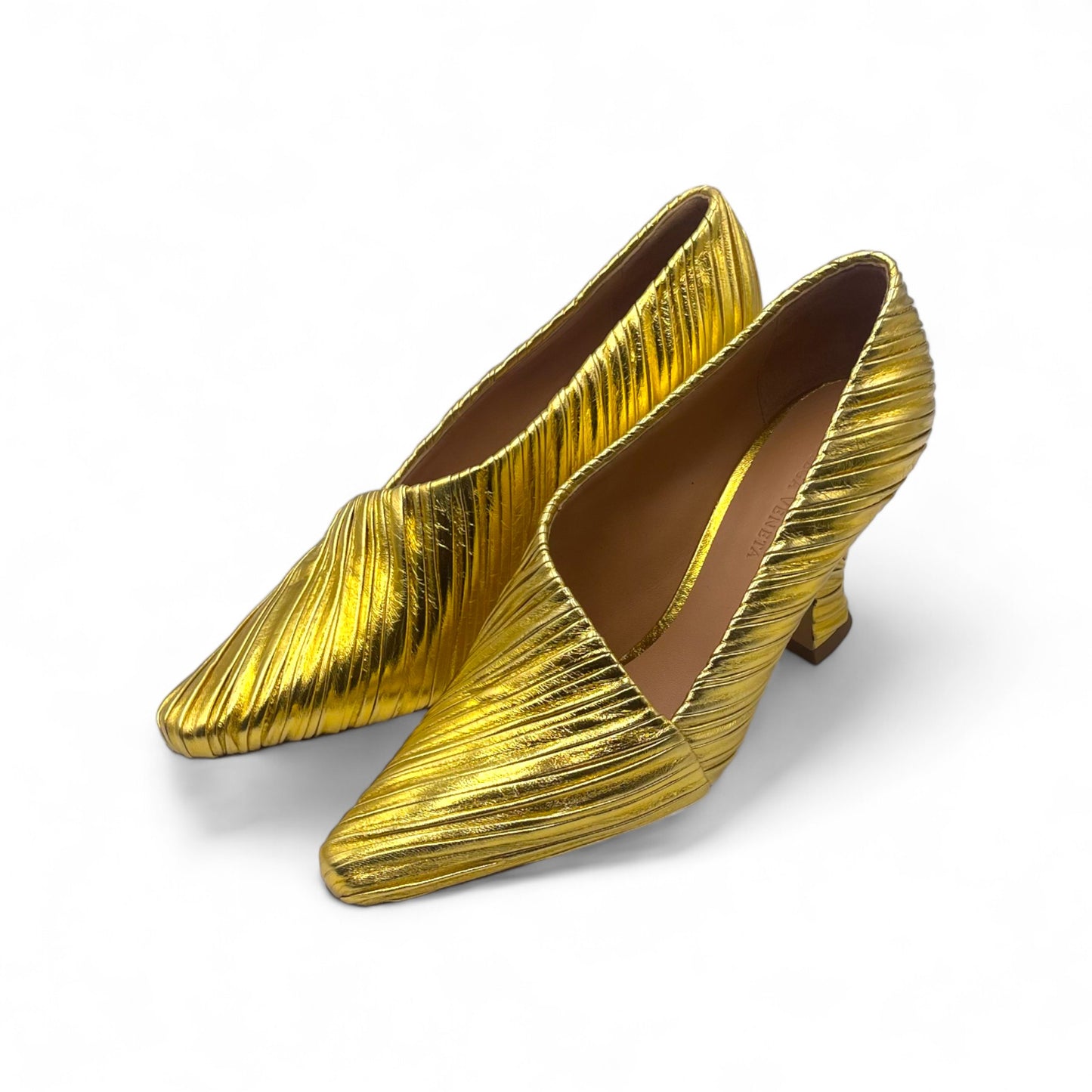 Bottega Folded Gold Heels