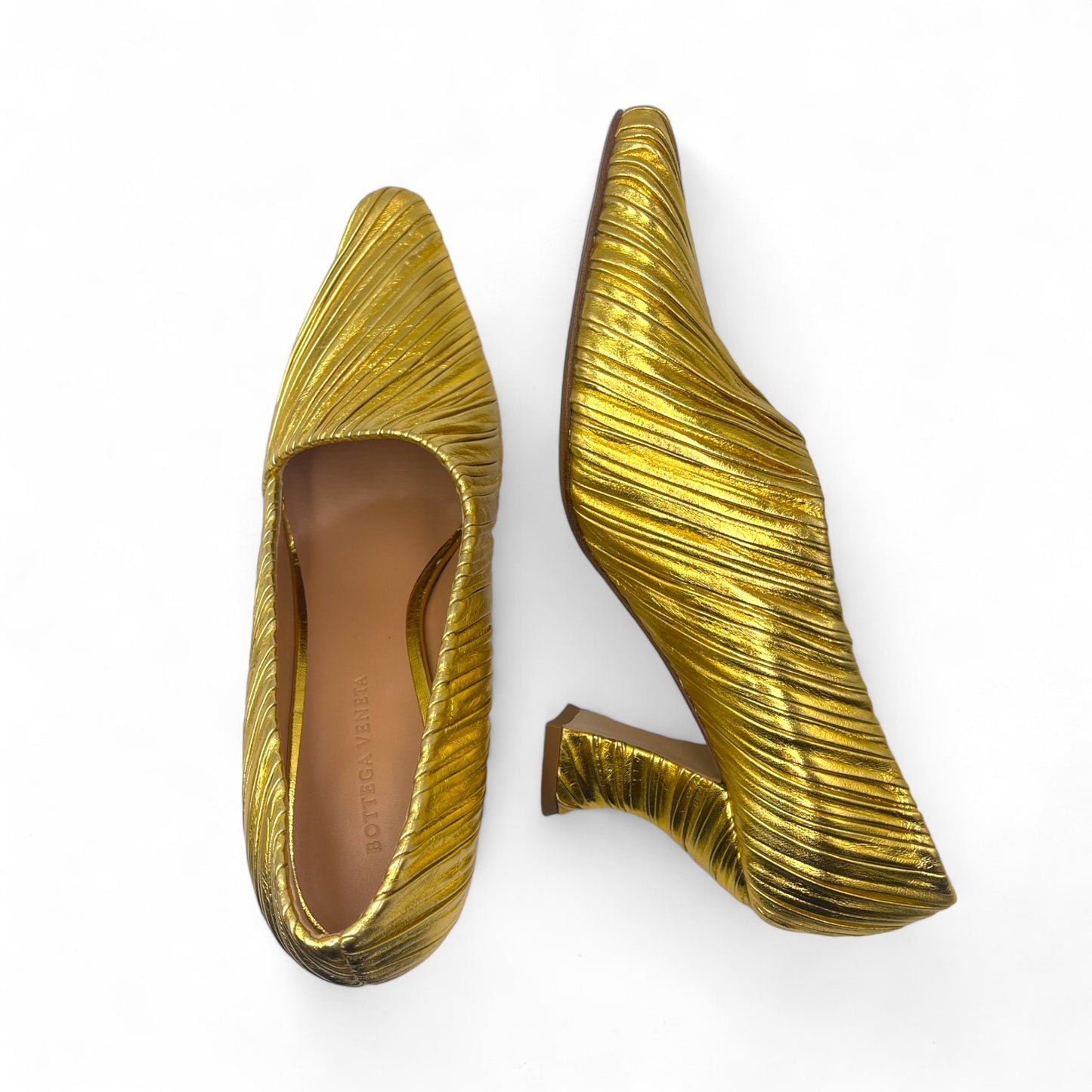 Bottega Folded Gold Heels