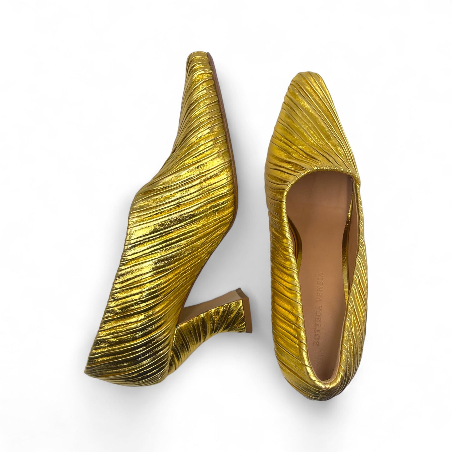 Bottega Folded Gold Heels