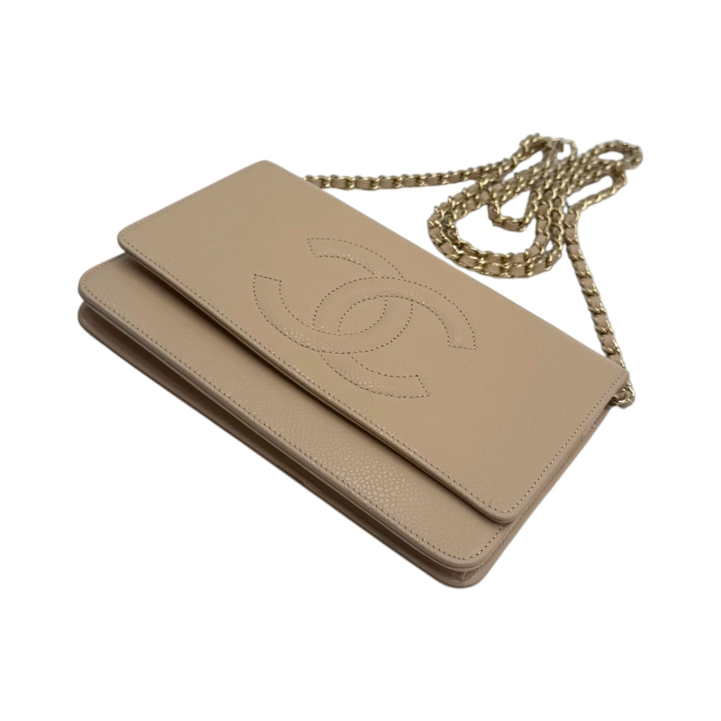 Chanel Beige Caviar Chain Wallet