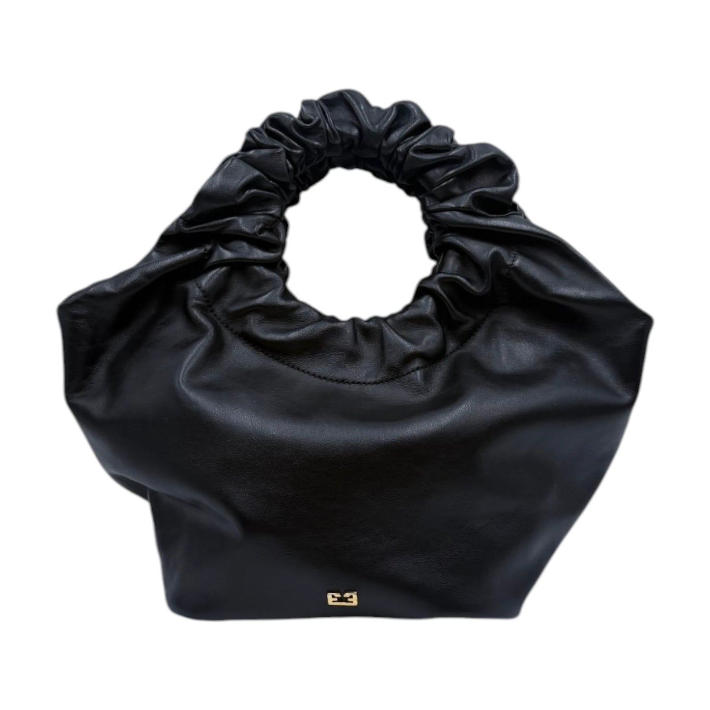 FRAME Black Leather Scrunch Top Handle Bag
