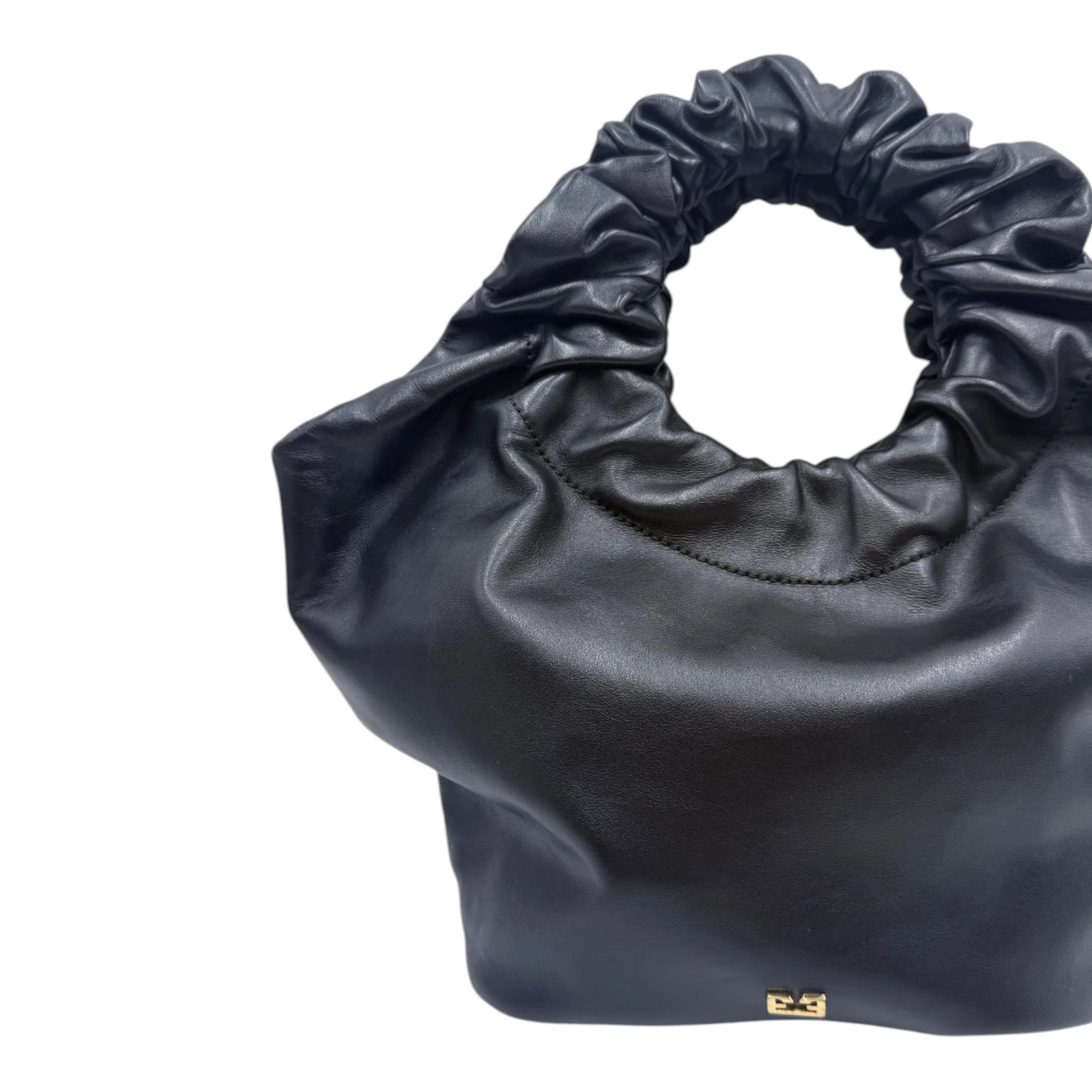 FRAME Black Leather Scrunch Top Handle Bag
