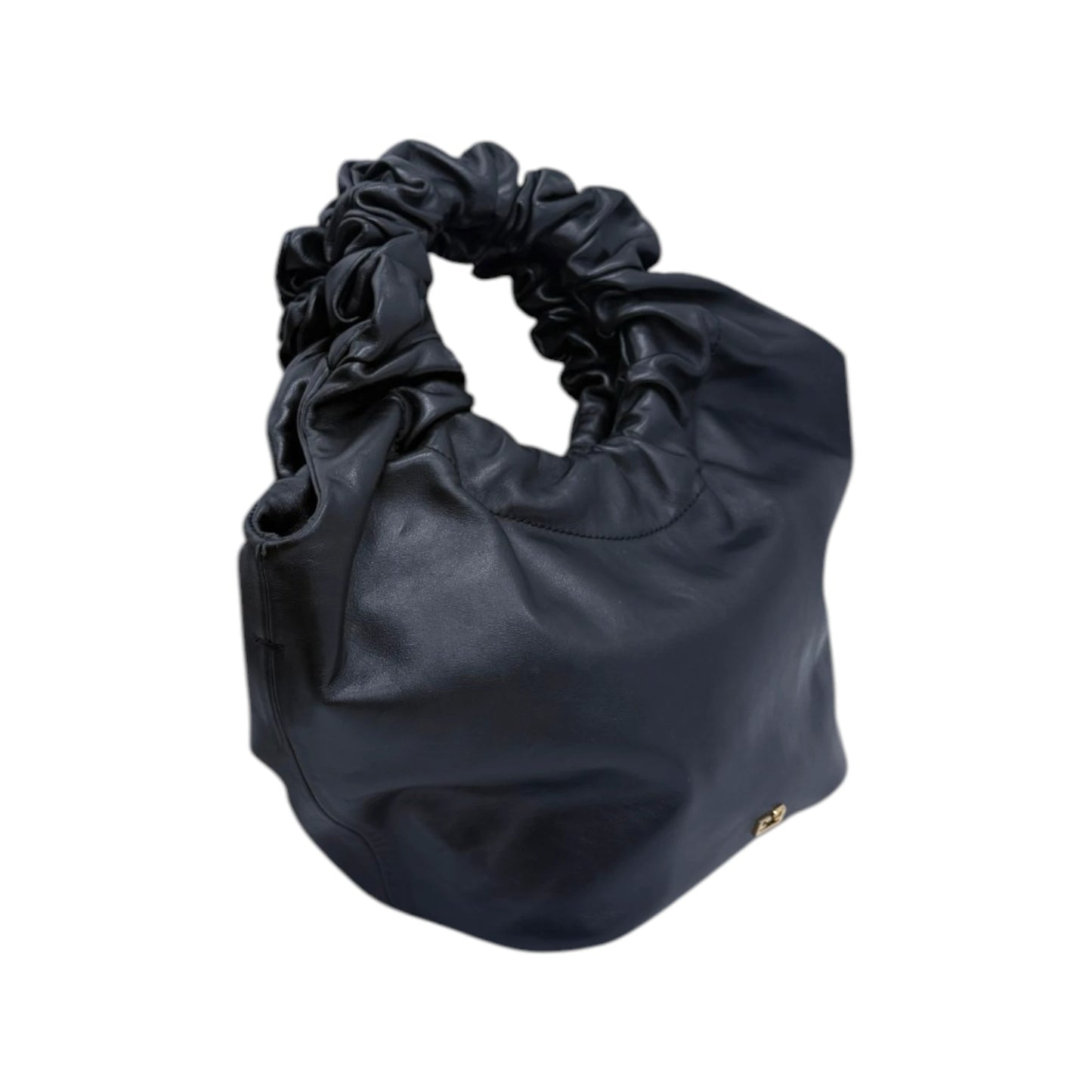 FRAME Black Leather Scrunch Top Handle Bag
