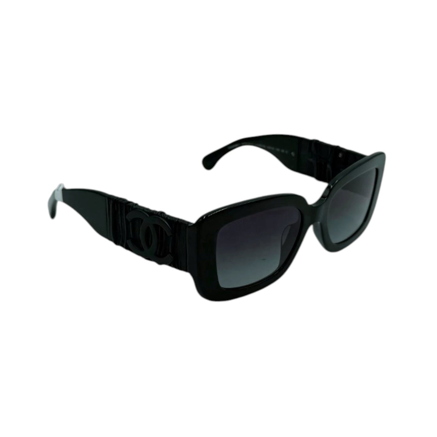 Chanel Green Pleated Calfskin Square Sunglasses